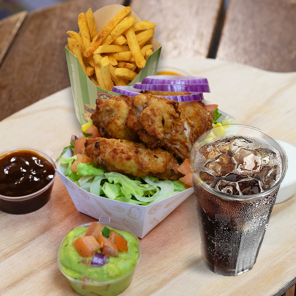 Bei Papa Burrito bekommst du Snacks, wie Chili Cheese Nuggets, frittierte Jalapeños mit Frischkäse, feine Chickenwings oder Chickennuggets.